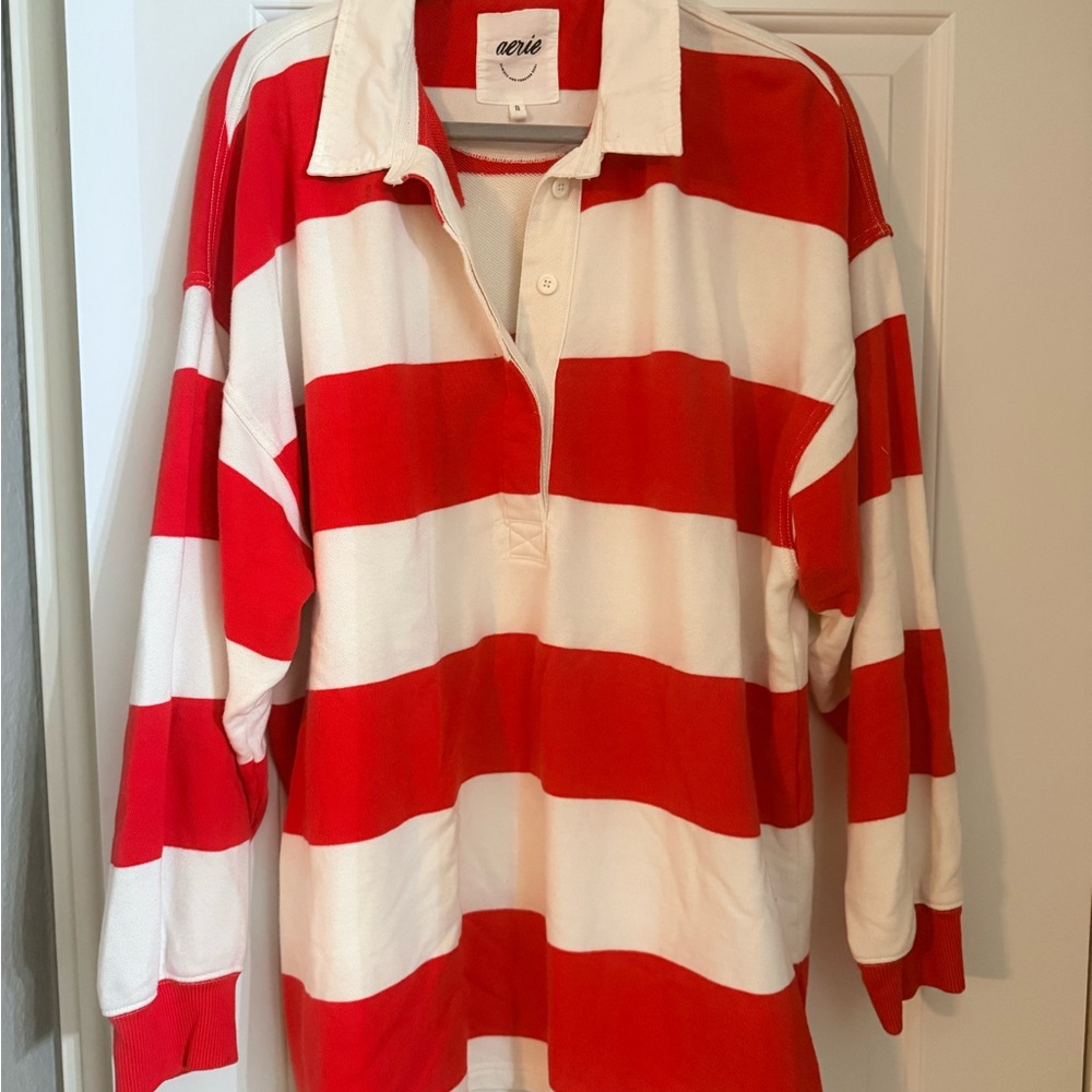 Aerie Bold Red and White Striped Shirt